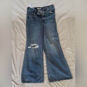Levi's Blue Distressed High-Rise Wide-Leg Jeans